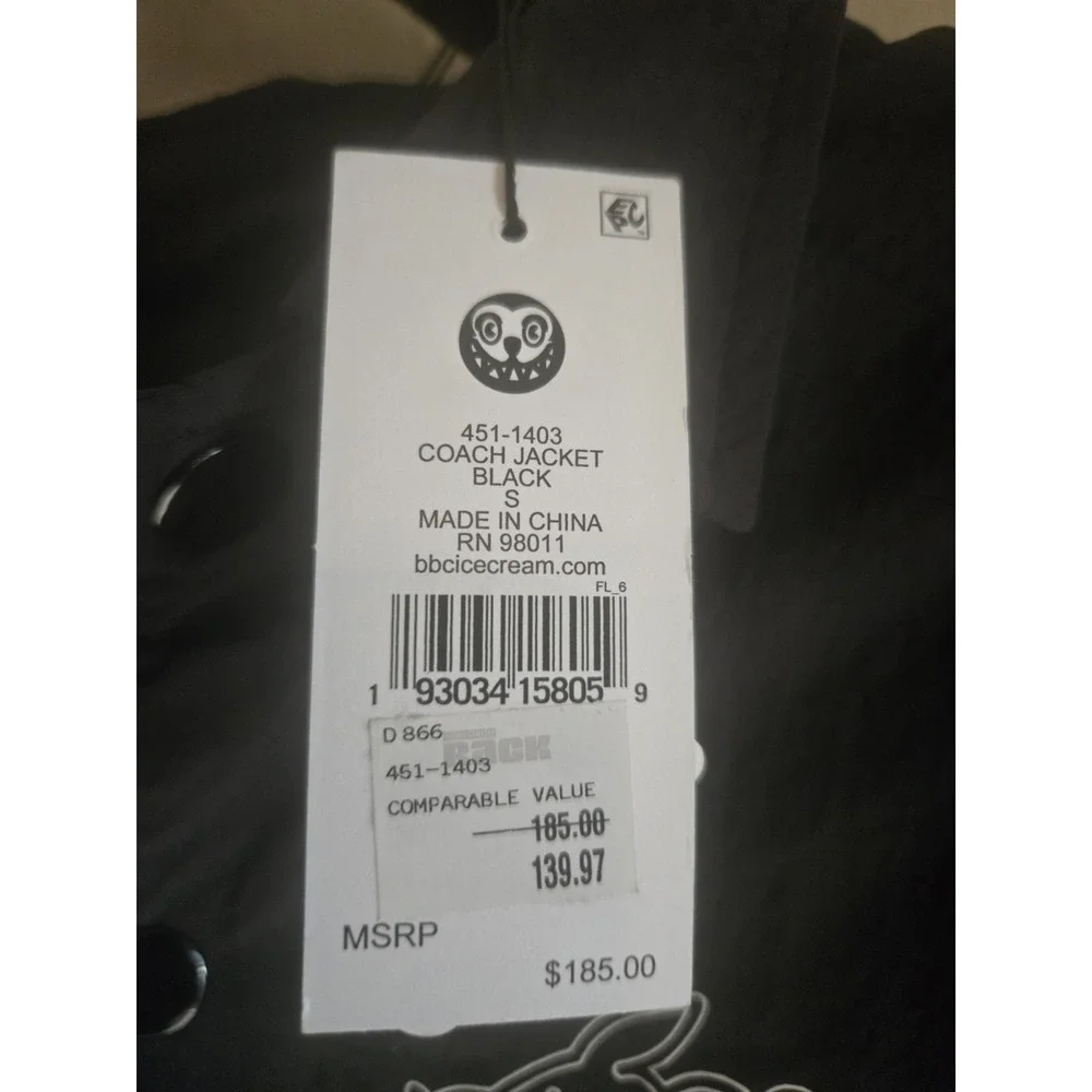 ICECREAM BBC Coach Jacket Black NWT Size Small Running Dog Graphic Coat